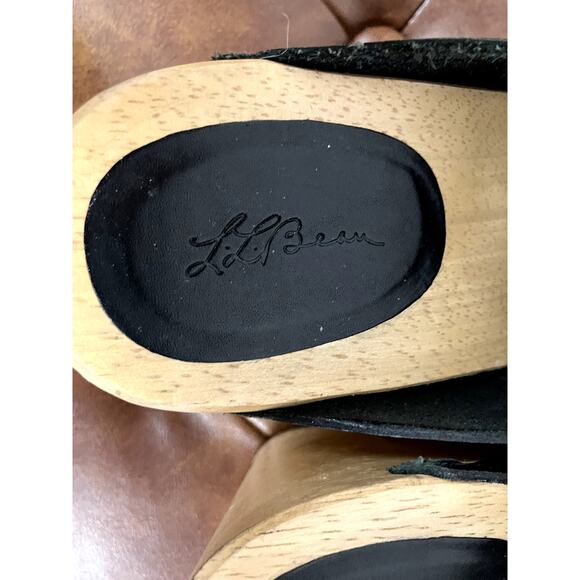 LL Bean Black Leather Wooden Mule Clogs - Picture 4 of 5